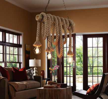 Oturma Odaları İçin Kenevir Halat Bambu Cam Kolye Işık