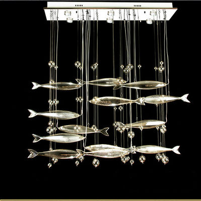 Krom veya Gümüş G4 Cam Modern Sarkıt Işık Balık Şekilli Ev Dekorasyonu