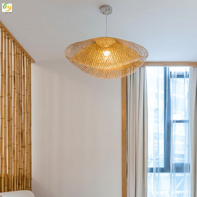 Otel Yemek Odası D50cm için pastoral Rattan E27 LED Nordic Sarkıt Işık