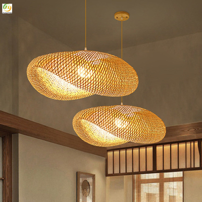 Otel Yemek Odası D50cm için pastoral Rattan E27 LED Nordic Sarkıt Işık