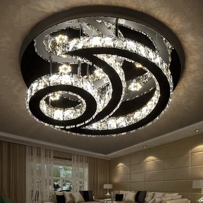 Lüks Paslanmaz Çelik LED Tavan Lambası Modern Temizle Kristal Yuvarlak Tavan Lambası