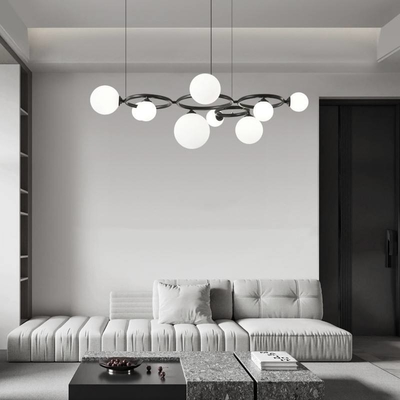 Modern Lüks Basit Cam Topu Yüzük Lamba LED Yatak Odası Bakır Oturma Odası Dekoratif Kolye
