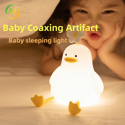 Kawaii Yatak Odası Dekoru Zamanlayıcı Bebek Gece Işığı USB Şarj edilebilir Tatlı Ördek Lamba Silikon Düşükleştirilebilir Çiçek Ördek Gece Işığı