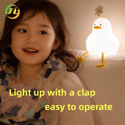 Kawaii Yatak Odası Dekoru Zamanlayıcı Bebek Gece Işığı USB Şarj edilebilir Tatlı Ördek Lamba Silikon Düşükleştirilebilir Çiçek Ördek Gece Işığı