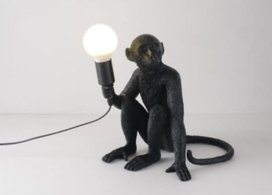 Beyaz / Siyah Maymun Şekli Reçine 310mm * 310mm E27 Gece Masa Lambaları