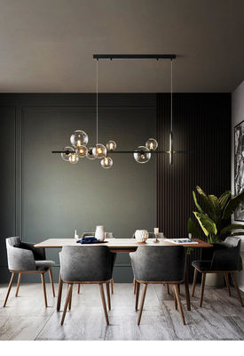 Yemek Odası Mutfak için Doğrusal G9 Modern Kolye Işık Şeffaf Cam Siyah Metal