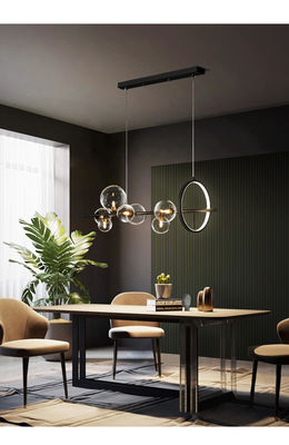 Yemek Odası Mutfak için Doğrusal G9 Modern Kolye Işık Şeffaf Cam Siyah Metal